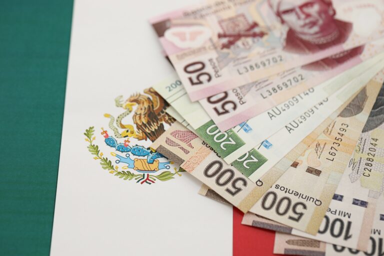 pesos and mexico flag