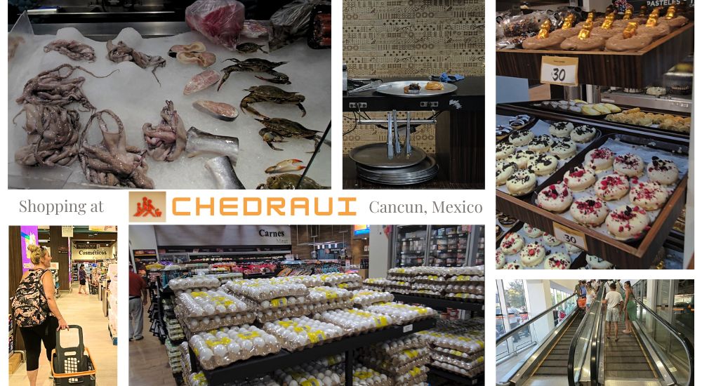 collage of photo chedraui shopping in mexico
